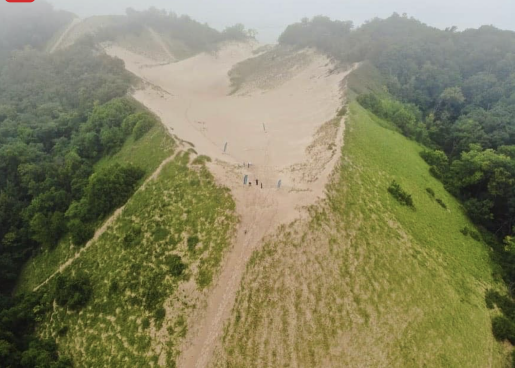 A drone photo of The Bowl near Laketown Township Beach on Lake Michigan.